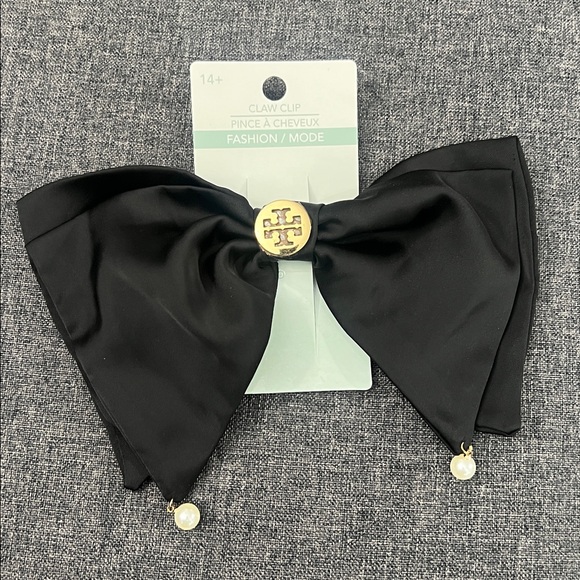 Black Bow Hair Clip with Gold Accent - Picture 1 of 2
